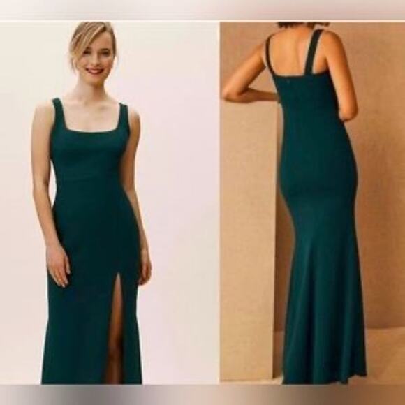 BHLDN NEW ADENA SQUARE-NECK STRETCH CREPE DRESS DARK EMERALD Sz:2 Ret$298 - Picture 1 of 9